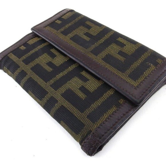 FENDI Three Folded Wallet Zucca Beige Canvas ~ Leather Authentic Used - Picture 4 of 10